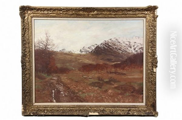 Sheep In Winter Mountain Pasture Oil Painting by George Houston