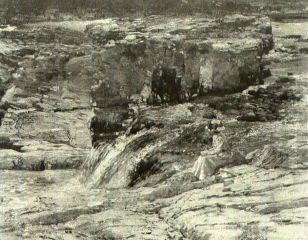 By The Waterfall Oil Painting by George Houston