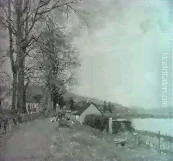 Cottages By Loch Awe Oil Painting by George Houston