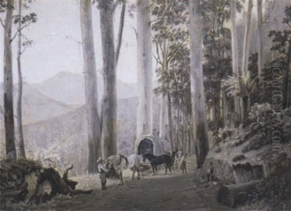 Near Macedon, Victoria Oil Painting by Henricus Leonardus Van Den Houten