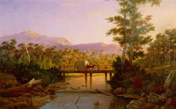 Old Bridge At Eltham Oil Painting by Henricus Leonardus Van Den Houten