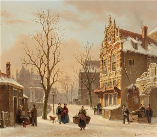 Stadt An Einer Gracht Oil Painting by Bartholomeus Johannes Van Hove