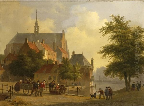 Partie In Einer Hollandischen Stadt Oil Painting by Bartholomeus Johannes Van Hove