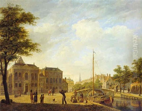 The Ashkenazic Synagogues On The Deventer Houtmarkt, Now The Jonas Daniel Meyerplein, Amsterdam Oil Painting by Bartholomeus Johannes Van Hove