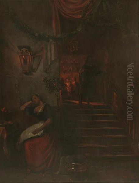 Evening Scene With Resting Maid Oil Painting by Hubertus van Hove