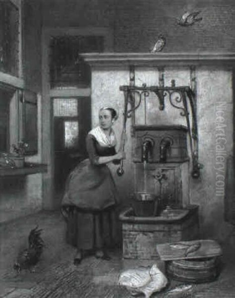 The Water Pump Oil Painting by Hubertus van Hove