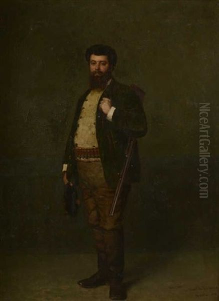 Portrait En Pied De Monsieur Le Marie Des Landelles, Artiste Peintre De La Baie Du Mont Saint Michel, En Habit De Chasseur Oil Painting by Thomas Hovenden