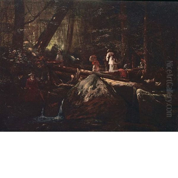 Woodland Crossing Oil Painting by Thomas Hovenden