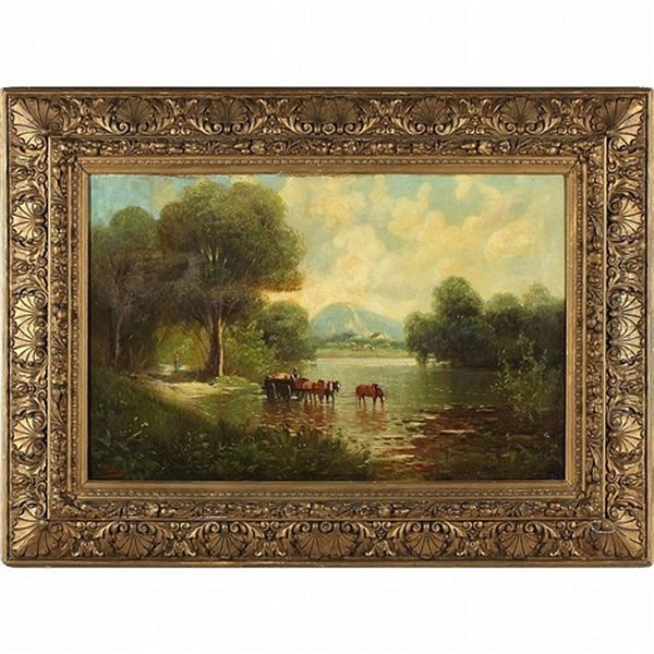 Cattle Watering Oil Painting by George Howard