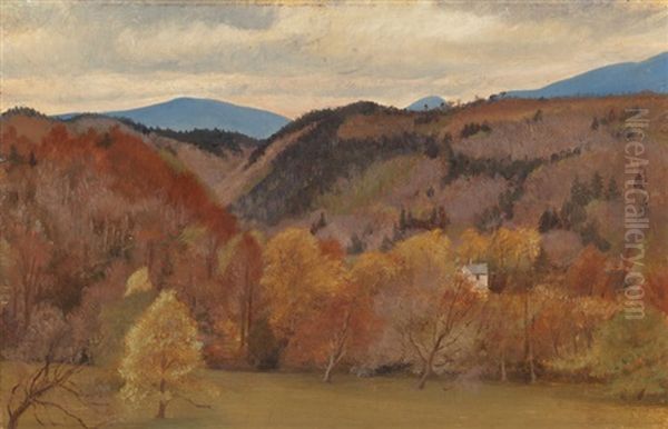 Autumn Hillside With A Hidden Cottage Oil Painting by George Howard