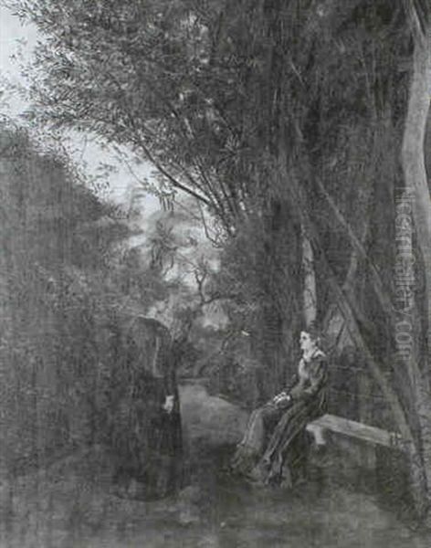 Figures Resting On A Tree-lined Path Oil Painting by George Howard