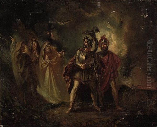 Macbeth And Banquo With The Three Witches Oil Painting by Henry Howard