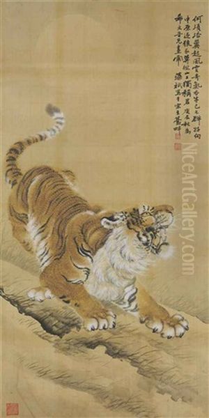 Tiger Oil Painting by Hu Zaobin