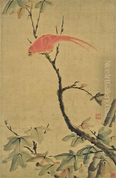 Bird Hunting Insect Oil Painting by Hua Yan