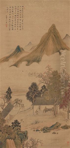 Secluded Residence In Summer Mountains Oil Painting by Hua Yan