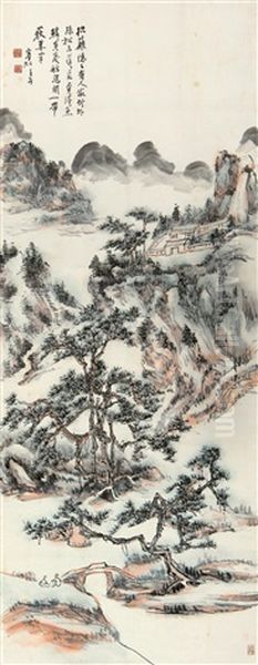 Landscape And Character Oil Painting by Huang Binhong