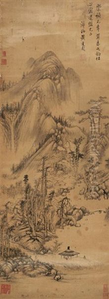 Huang Daozhou: Ink On Satin 'landscape' Painting Oil Painting by Huang Daozhou
