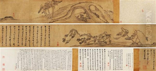 An Ancient Pine (+ Colophons, Smllr) Oil Painting by Huang Daozhou