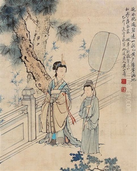 The Depress Temple Of Autumn Mountains Oil Painting by Huang Shanshou