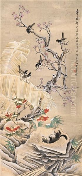 Flowers And Birds Oil Painting by Huang Shanshou