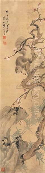 Squirrel Oil Painting by Huang Shanshou