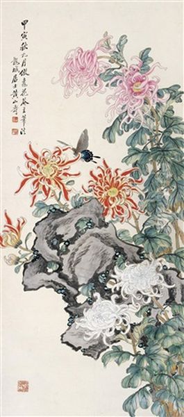 Chrysanthemum Oil Painting by Huang Shanshou