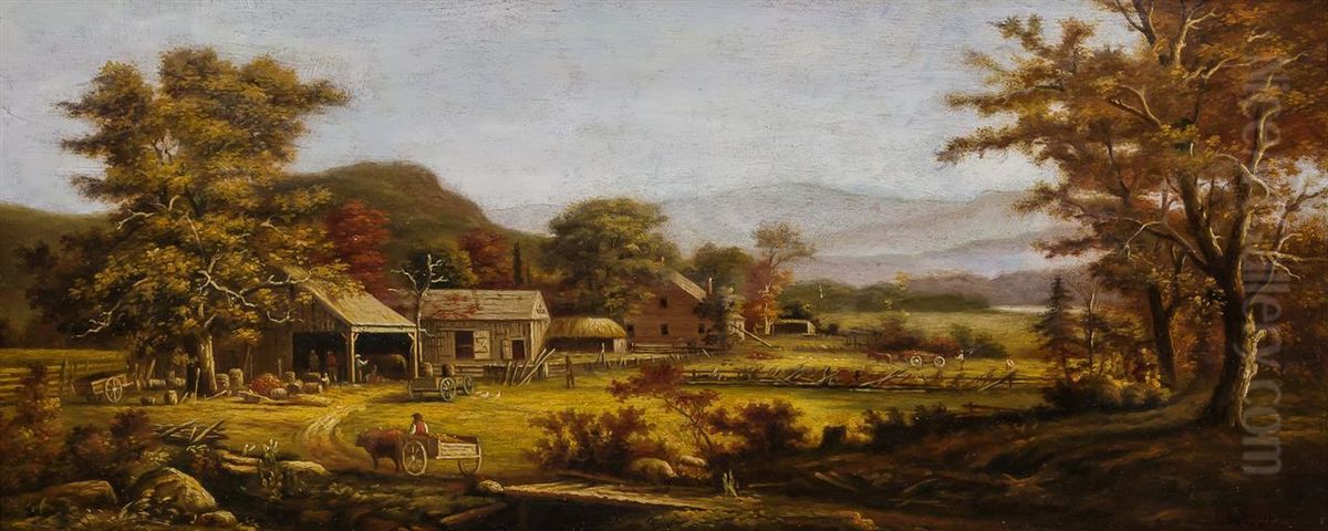 A Busy Day On The Farm Oil Painting by Richard William Hubbard
