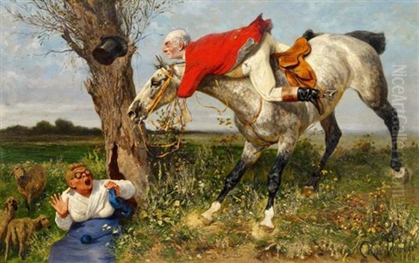 Eine Zufallige Begegnung Oil Painting by Carl Rudolph Huber