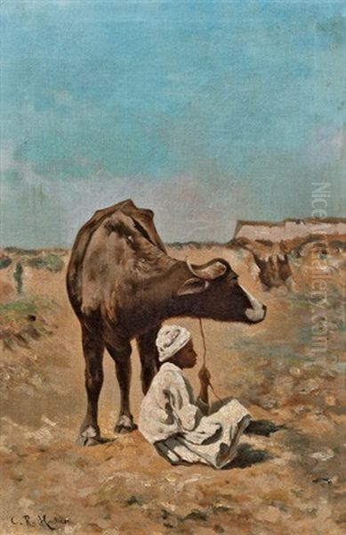 Beduinenjunge Mit Rind Oil Painting by Carl Rudolph Huber
