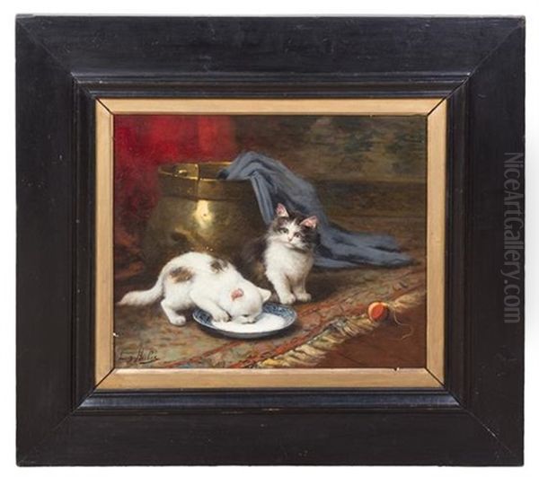 Two Kittens Oil Painting by Leon Charles Huber