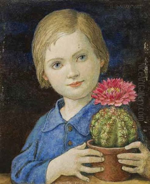 Madchen Mit Einem Bluhenden Kaktus In Der Hand Oil Painting by Hans Huber-Sulzemoos