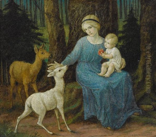 Das Weise Reh Oil Painting by Hans Huber-Sulzemoos