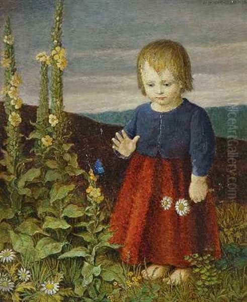 Madchen Mit Schmetterling Oil Painting by Hans Huber-Sulzemoos