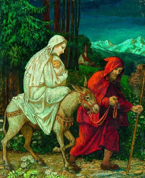 Flucht Nach Agypten Oil Painting by Hans Huber-Sulzemoos