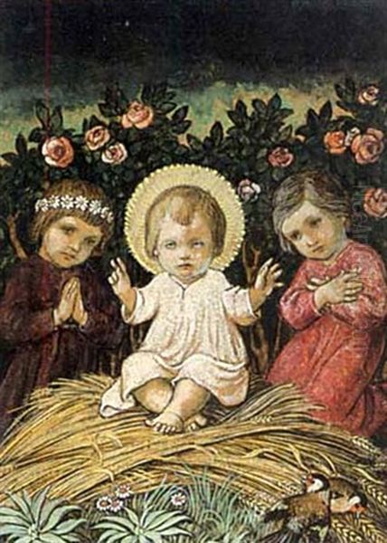 Zwei Madchen Mit Jesuskind Oil Painting by Hans Huber-Sulzemoos