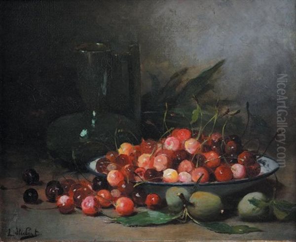 Nature Morte Aux Cerises Et Nature Morte Aux Fraises (pair) Oil Painting by Leon Hubert