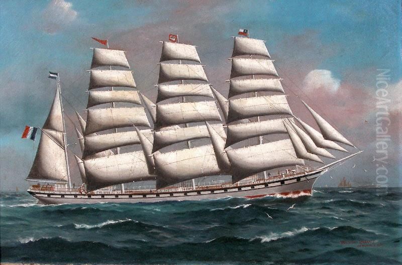 Le Quatre-mats Madeleine De La Compagnie Bordes Oil Painting by Woolston Barratt