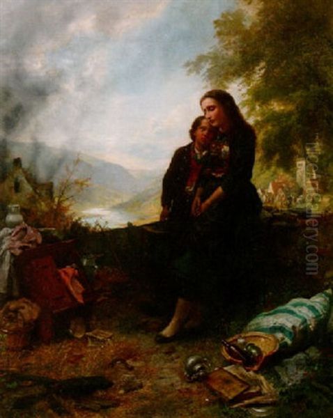 Junge Witwe An Der Brandstatte Ihres Hauses Oil Painting by Carl Wilhelm Huebner