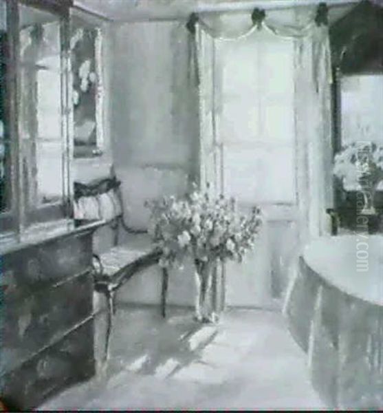 Interieur Mit Sommerblumenstrauss Oil Painting by Heinrich (Ed. Julius H.) Huebner