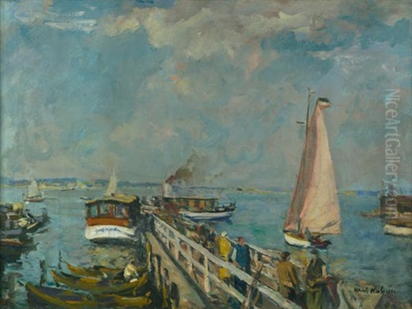 Dampferbrucke In Travemunde Oil Painting by Ulrich Huebner