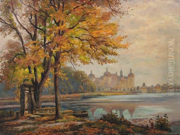 Herbststimmung Am Schlos Moritzburg Oil Painting by Karl Huebschmann