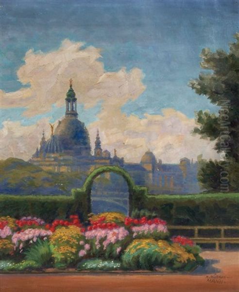 Dresden - Blick Vom Rosengarten Auf Die Frauenkirche Oil Painting by Karl Huebschmann