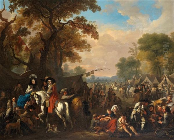 A Military Encampment Oil Painting by or Huchtenburgh, Jan van Huchtenberg