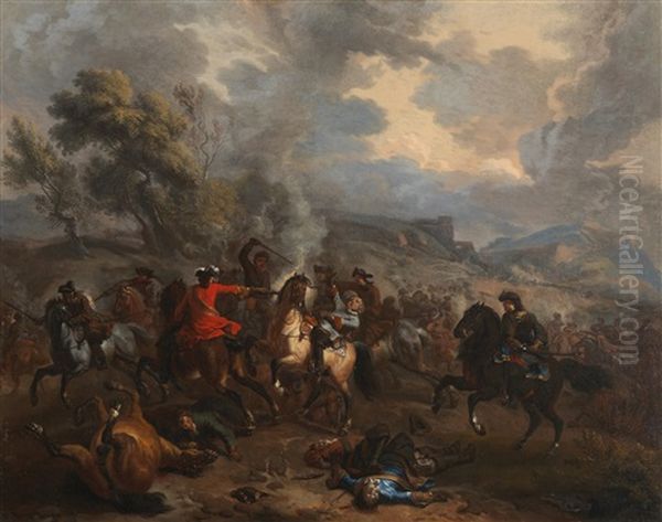 A Cavalry Engagement From The War Of The Spanish Succession Oil Painting by or Huchtenburgh, Jan van Huchtenberg