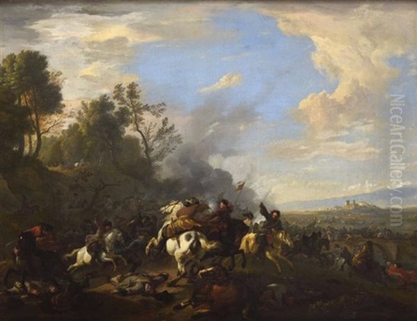 Choc De Cavalerie Oil Painting by or Huchtenburgh, Jan van Huchtenberg