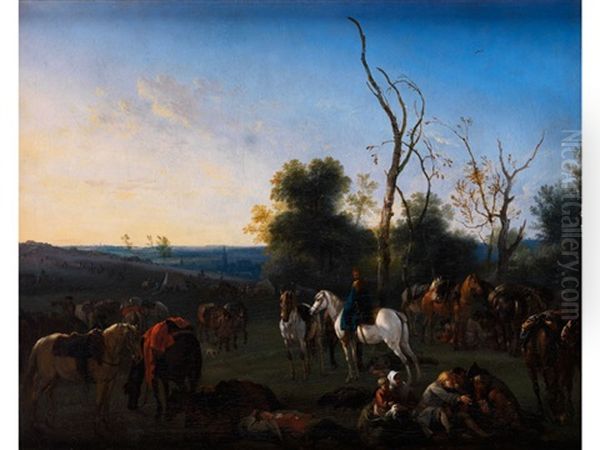 Landschaft Mit Rastenden Soldaten Oil Painting by or Huchtenburgh, Jan van Huchtenberg