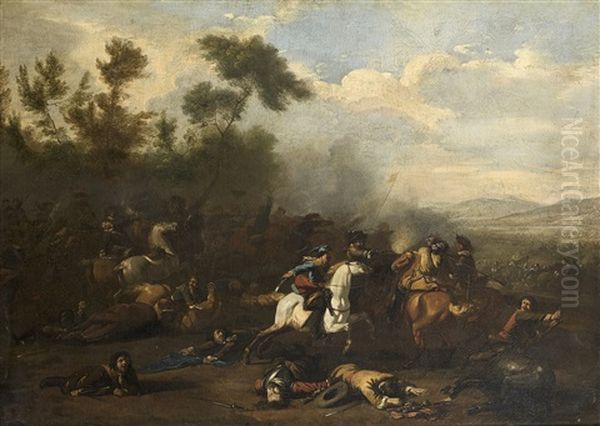 Scene D'escarmouche Oil Painting by or Huchtenburgh, Jan van Huchtenberg