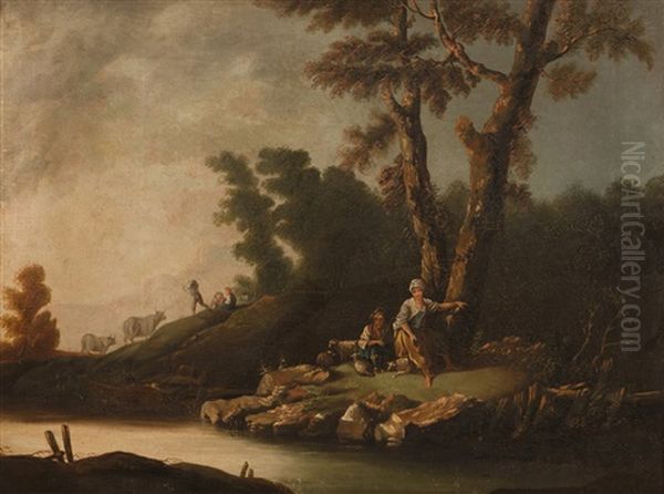 Paisagem Com Figuras E Animais Oil Painting by or Huchtenburgh, Jan van Huchtenberg