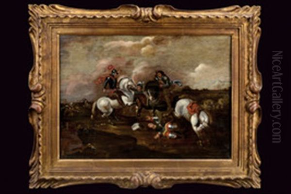 Scena Di Combattimento A Cavallo Tra Guerrieri In Armatura Con Spade Oil Painting by or Huchtenburgh, Jan van Huchtenberg