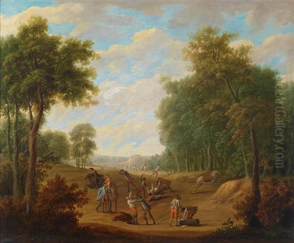 Der Uberfall Oil Painting by or Huchtenburgh, Jan van Huchtenberg